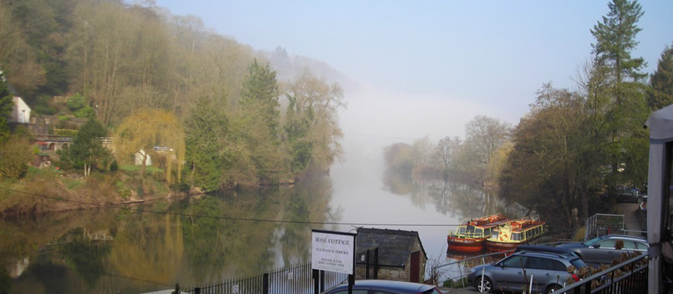 image shows: Morning mist on the river wye